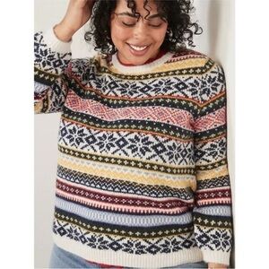 Old Navy Womens Fair Isle Blouson-Sleeve Sweater Rainbow Stripe Xmas Size XL